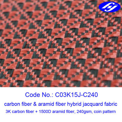 Jakarlı Para Desenli Karbon Aramid Kumaş Siyah / Kırmızı Karbon Aramid Hibrit Kumaş